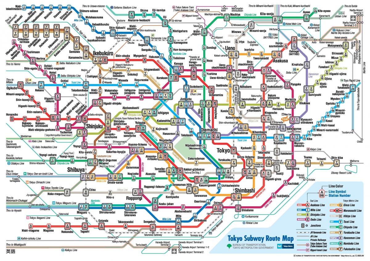 طوكيو خريطة مترو الانفاق في اللغة الإنجليزية