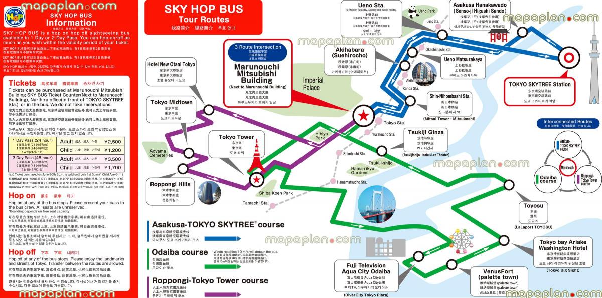 طوكيو هوب على هوب إيقاف الحافلة خريطة